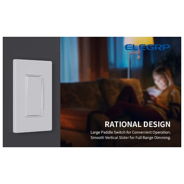 ELEGRP Digital Slide Dimmer Light Switch Single Pole/3-Way for 300W Dimmable LED/CFL Lights and 600W Incandescent/Halogen, UL Listed, 2 Pack