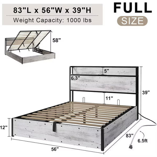 AMERLIFE Lift Up Storage Bed Frame with Lifting Storage & Charging Station