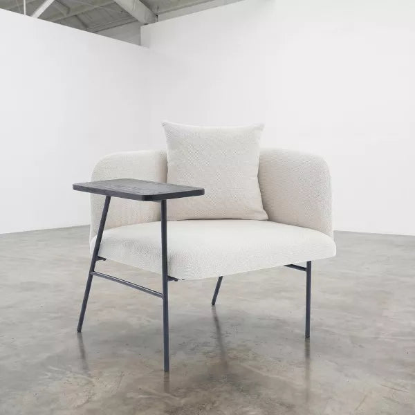 Modern Hyyge Upholstered Accent Chair with Side Table & Back Pillow, Comfy Lounge Chair Single Sofa with Pockets for Living Room