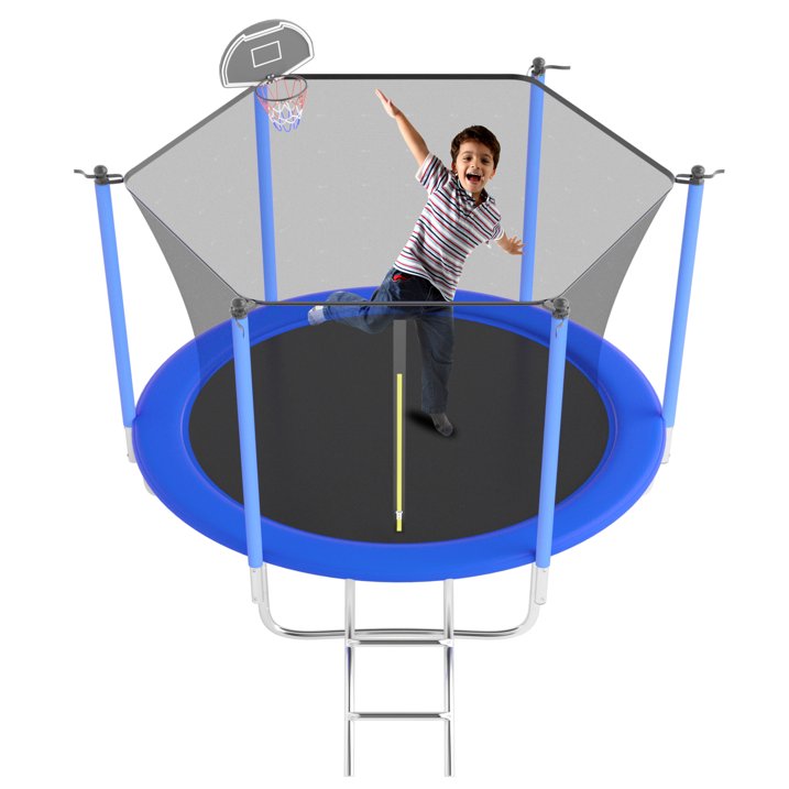 Ovatoys 1000LBS 10FT Trampoline for Kids,Trampoline with Enclosure,Basketball Hoop, Recreational Trampoline with Ladder, Heavy Duty Trampoline Capacity for 5 6 Kids