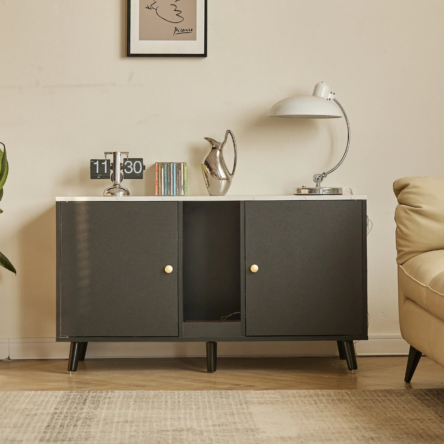 JanflyHome Cat Litter Box Enclosure, 42.5" Hidden Cat Litter Box Enclosure Furniture for Indoor, 42.5 * 19.6 * 23.8 In, Black