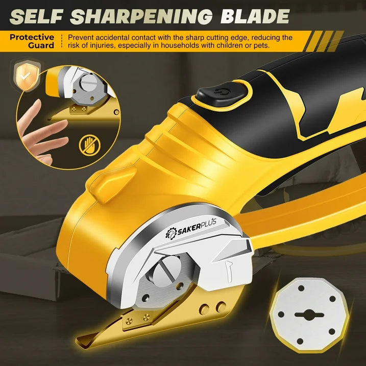 Saker 4V Max Cordless Electric Scissors, Lightweight, Rechargeable Scissors with Safety Lock, LED Light, 220RPM Cutting Speed for Cardboard, Fabric, Leather, Plastic More