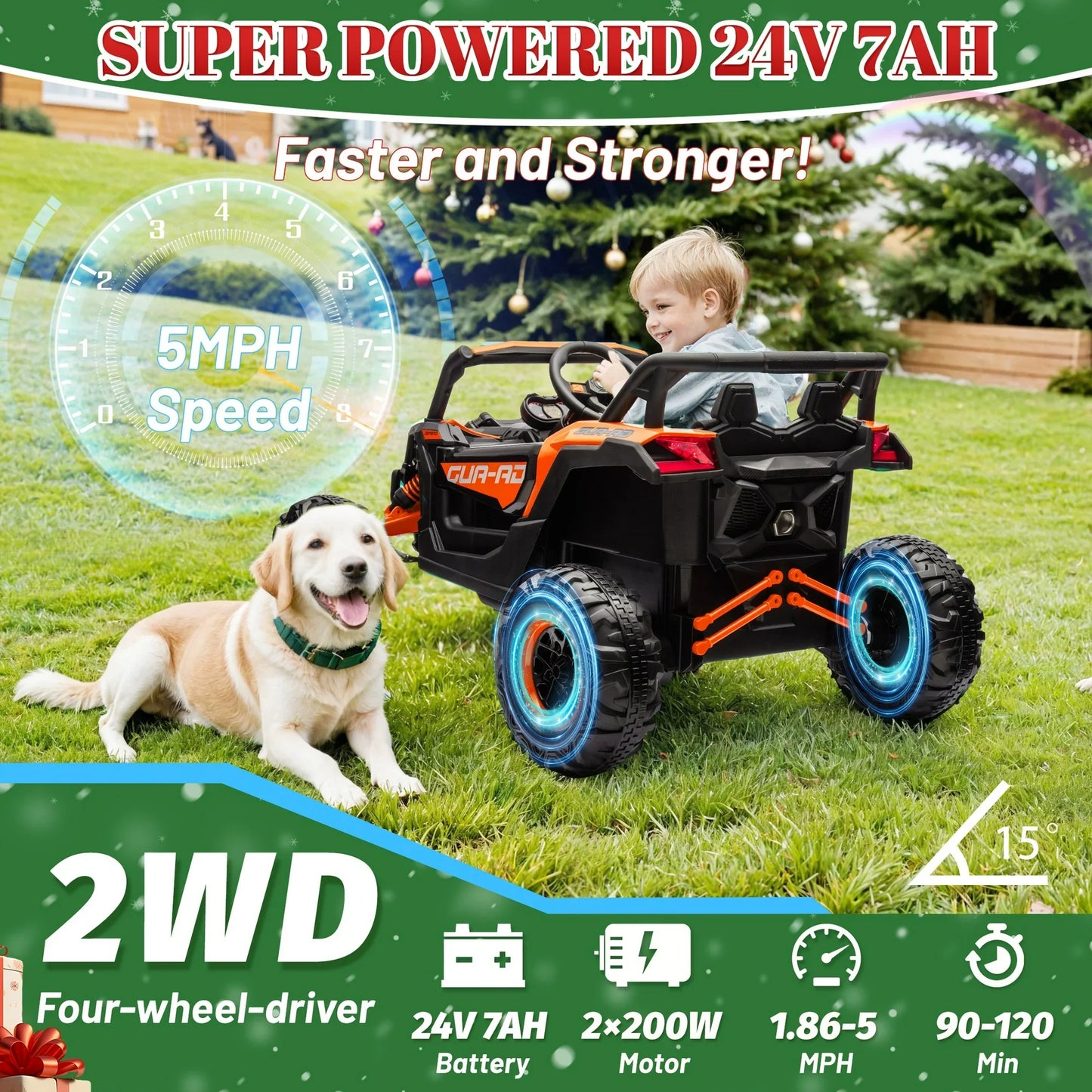 iYofe 24V Ride on Toys for Kids, Powered Ride on Cars with Remote Control, Kids Ride on UTV Electric Vehicle for Boys Girls with 3 Speed, Bluetooth Music, 4 Wheels Spring Suspension, Orange