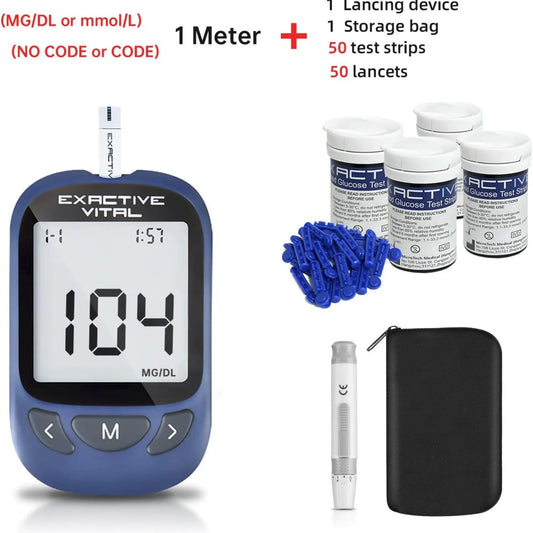 SUWU Blood Glucose Monitor Kit, Blood Glucose Meter Glucometer Kit ,50 Glucometer Strips, 50 Lancets, Lancing Device, Carrying Case