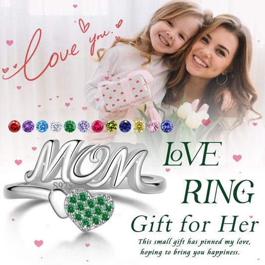 Beautlace Mom Adjustable Ring,925 Sterling Silver Love Heart May Emerald Birthstone Open Rings Mothers'Day Birthday Jewelry Gifts for Her Mom Women Gandma
