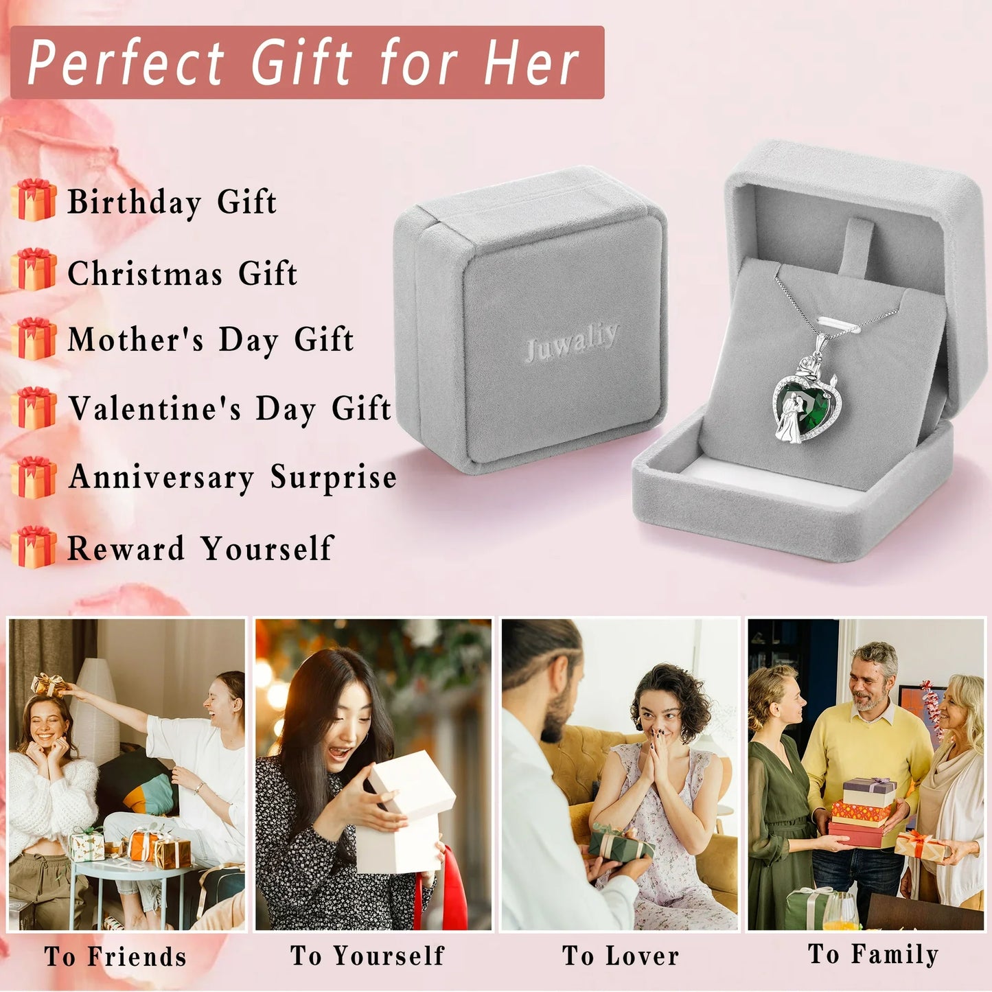 Juwaliy Couple Heart Necklace 15MM July Birthstone 925 Sterling Silver Rose Flower Jewelry Women Pendant Red Ruby Valentine's Day Gift for Wife Girlfriend Lover