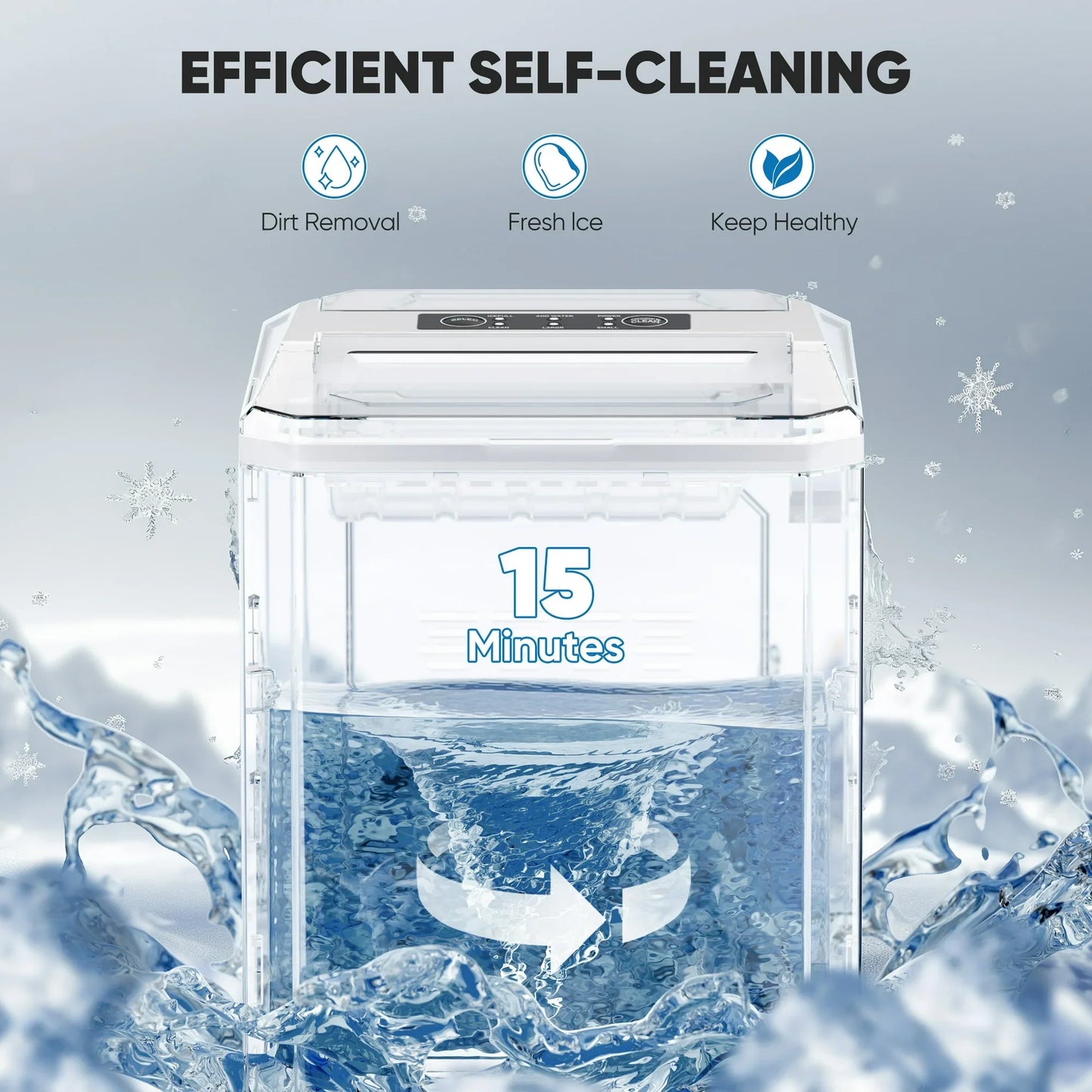 edx Countertop Ice Maker,9 Cubes in 6 Minutes, Self-Cleaning, with Ice Basket & Scoop, 26Lbs/24H,Black