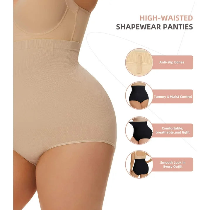 MANIFIQUE Plus Size Body Shaper Tummy Control Panty Shapewear for Women, Black+Beige, 2 Pack