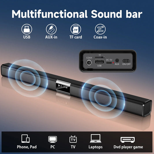 FanFun Soundbar for TV, 35.24" Wireless 3D Surround Speakers, 50W Soundbar with Subwoofer, Bluetooth USB/TF Card/AUX/Coaxial Connection, Wall Mountable, FF-H8