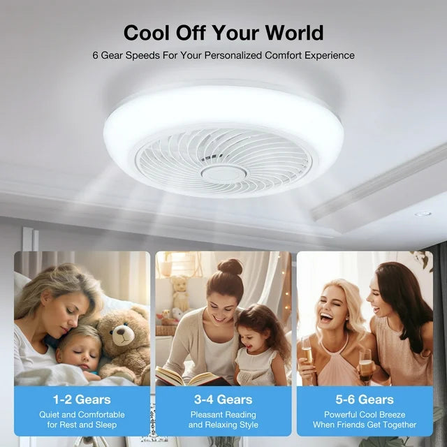18in Indoor Ceiling Fan with Light, Remote & APP Control, 3 Colors Lighting and 6 Wind Speeds, Invisible Bladeless Ceiling Fan, Timing Setting