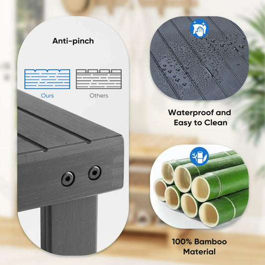 EDX 3-Tier Bamboo Shoe Rack Bench, 11.3 x 27.6 x 17.8 Inches Compact Storage Organizer with 286lb Capacity for Entryway, Bedroom and Living Room, Black