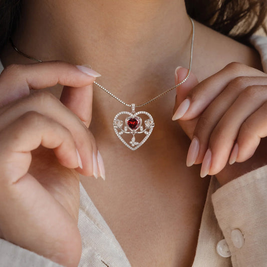 Beautlace 925 Sterling Silver Rose Heart Necklace,Butterfly Flower Pendant Necklace Jewelry Birthday Christmas Valentines Mother's Day Gifts for Women Mom Wife -January