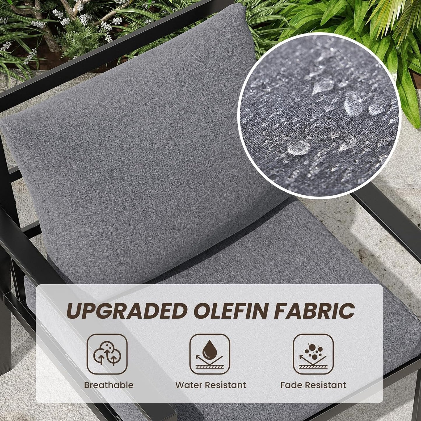 Farini Outdoor conversation sets, 4 Pieces Metal Patio Furniture Set with 2 Single Sofas, Loveseat & Coffee Table, for Garden, Backyard, Balcony (Dark Gray)