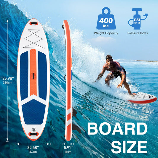 Edx Inflatable Stand Up Paddle Boards 10 ft 5 in with Premium SUP Paddle Board Accessories, Wide Stable Design, Non-Slip Comfort Deck for Youth & Adults,blue orange