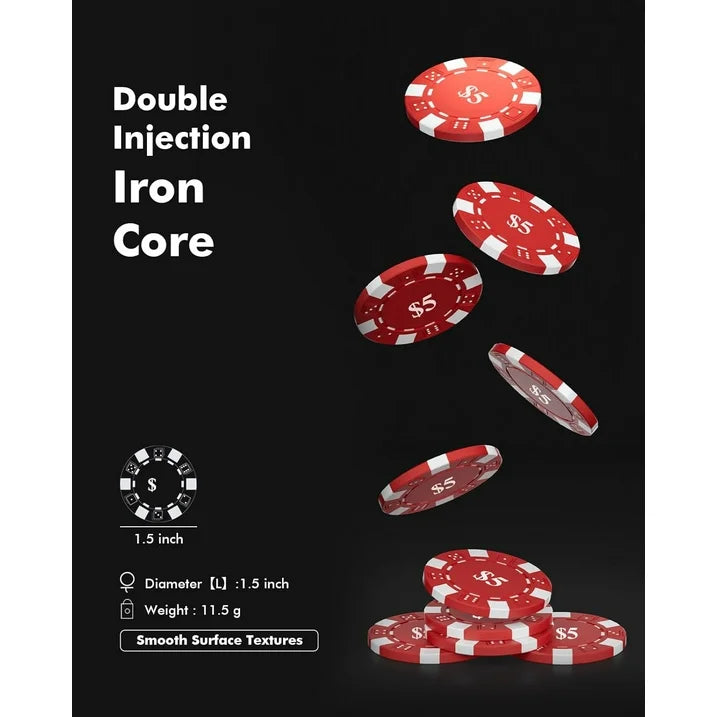 HEITOK 300PCS 11.5g Professional Poker Chip Set with Aluminum Case for Texas Hold em, Age 18+, New