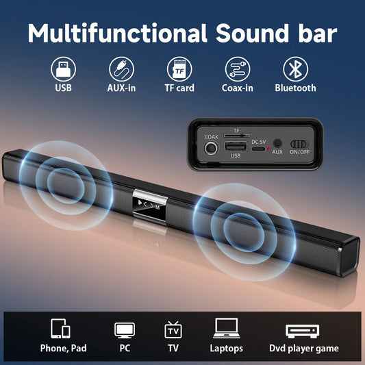 35.24" Soundbar for TV, 50W Wireless Soundbar with Subwoofer and Surround, Bluetooth 5.3 Home Theater TV Audio Speaker, USB/TF Card/AUX/Coaxial Connection, Wall Mountable