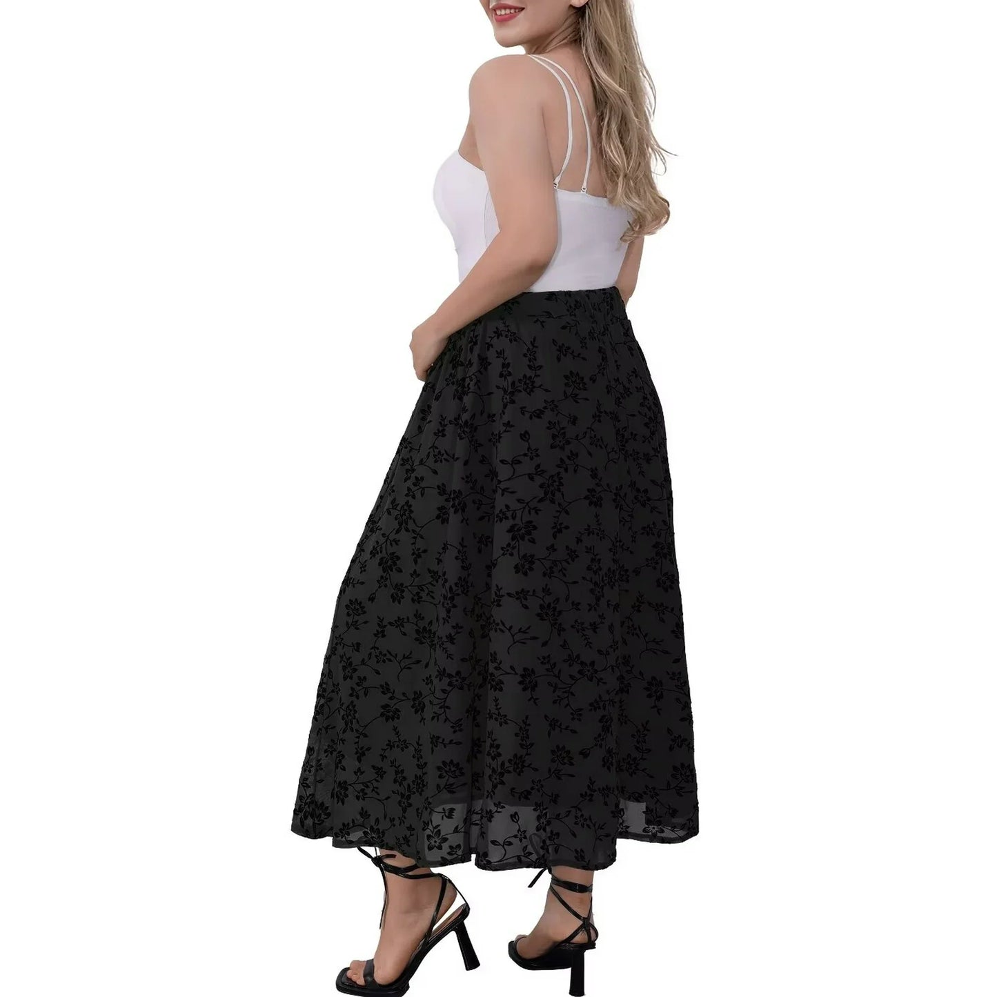 FOLUNSI Women Plus Size Double Layer Plush Mesh Long Maxi Skirt m-4xl