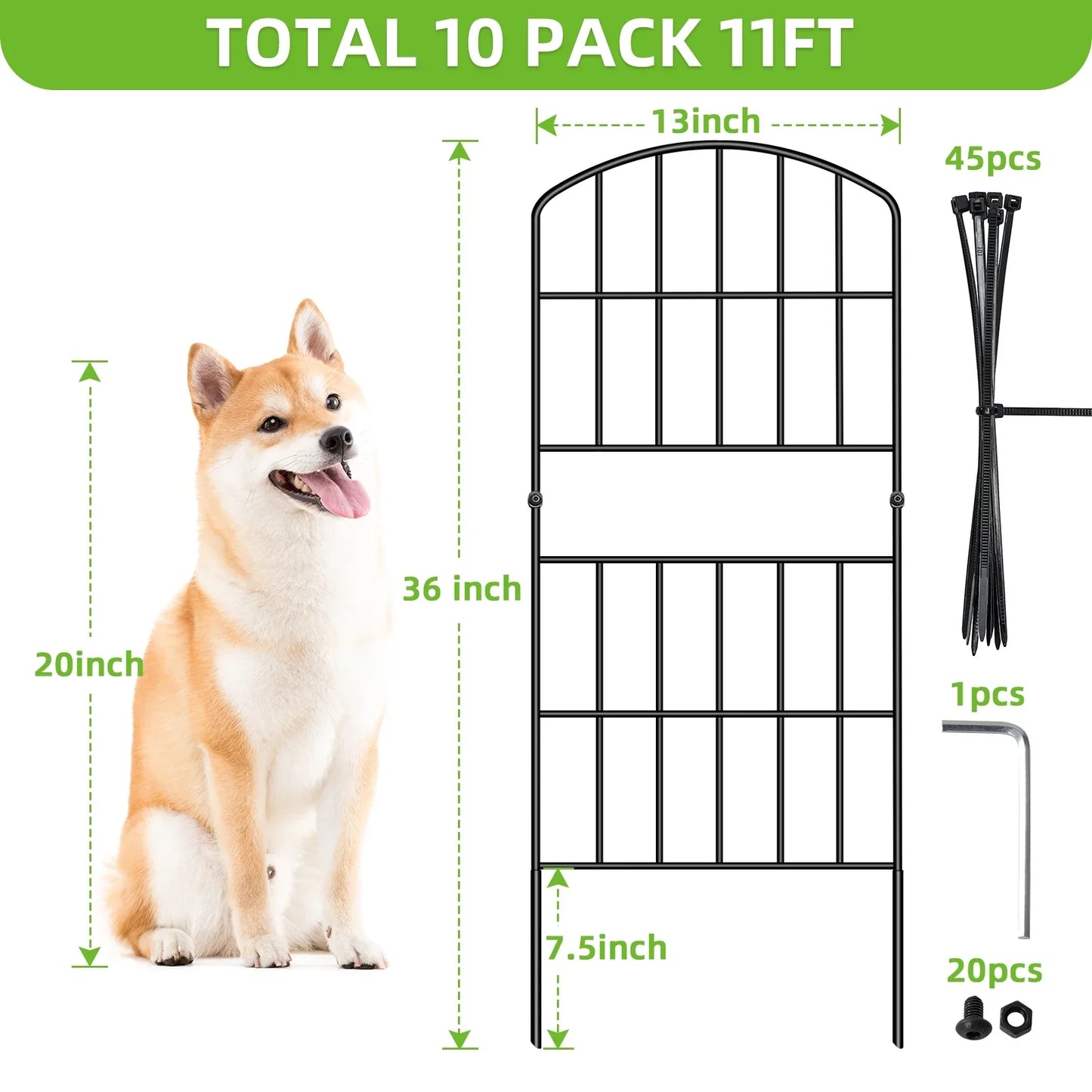 BSHAPPLUS Garden Fence 10 Pack ,36in (H) x 11ft (L) Metal Fence,Rustproof Decorative Fence,Animal Wire Fence,Wrought Iron Fence, Outdoor Picket Fencing No-Dig for Yard, Lawn and Patio Borders