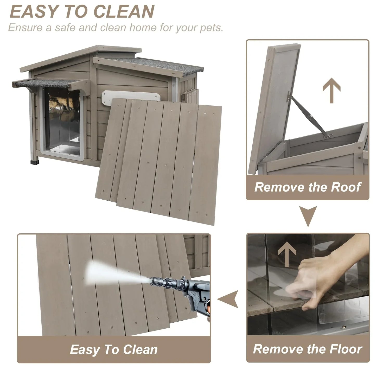 PETSCOSSET Dog House Outdoor Weatherproof Large Wooden Dog Kennel Indoor with Chew-Proof Iron Frame for Medium Dogs