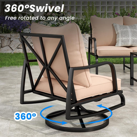 Farini Small Patio Furniture Set, 3 Piece Outdoor Bistro Set, 2 x Swivel Patio Chairs and 1 x Small Side Table, Outdoor Table and Chairs Set with 4" Thick Cushions for Backyard, Porch, Poolside
