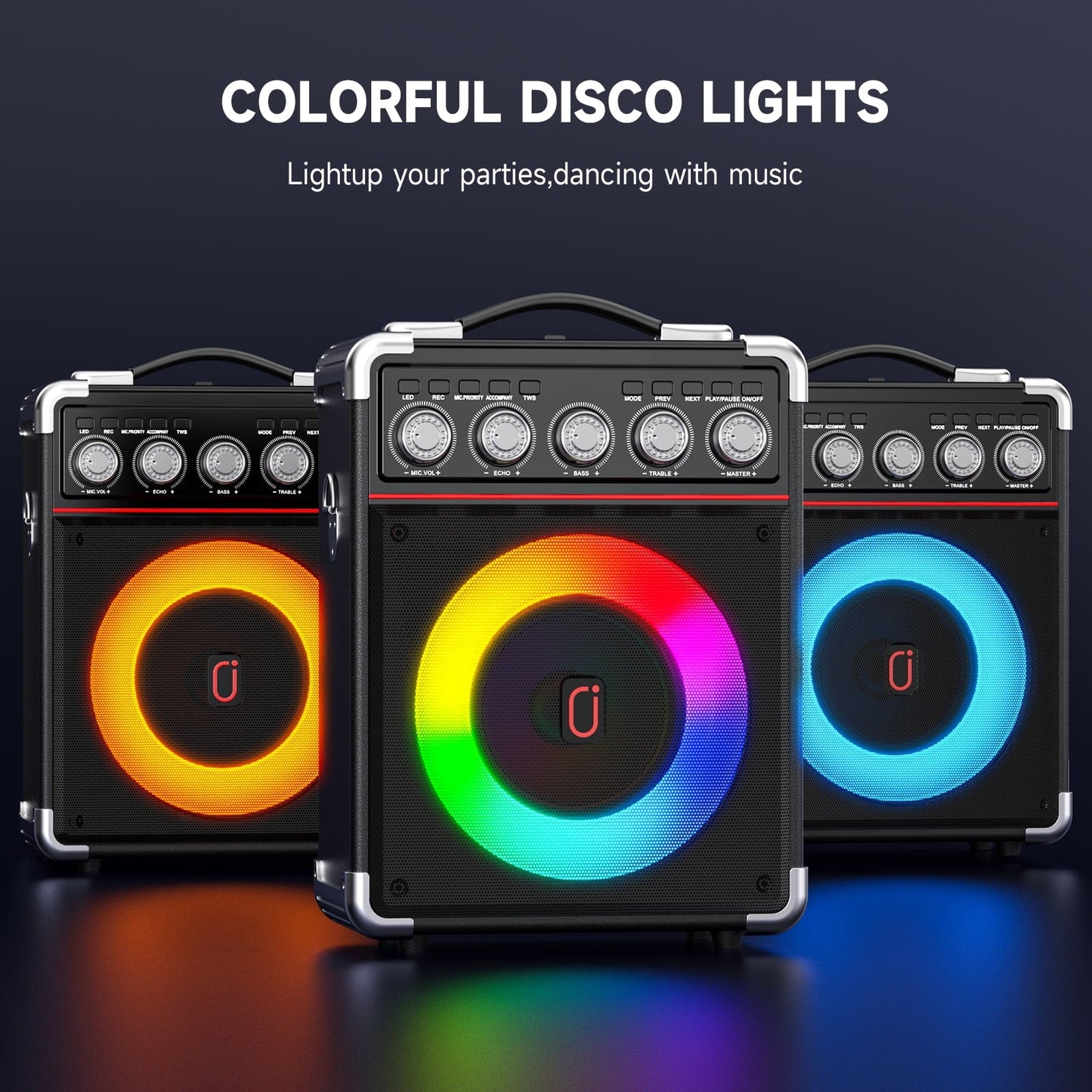 FanFun Party Speaker with 2 Microphone, 6.5" Subwoofer Portable Bluetooth Speaker with DJ Lights and Remote Control, 20W Powerful Stereo Sound and Deep Bass Outdoor Speaker