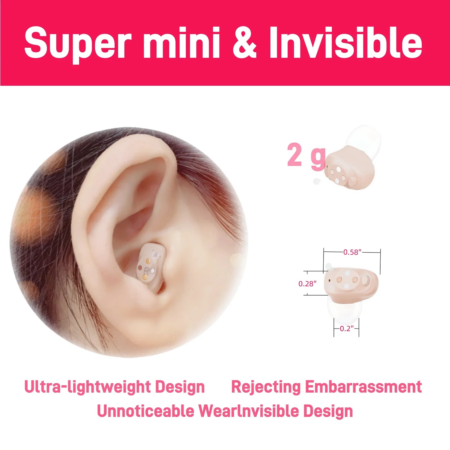 iadr A17BT Over the Counter, In-The-Ear Hearing Aid, Beige Earpiece, 1.3 oz