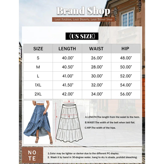 a.Jesdani Womens Maxi Skirts Casual Elastic High Waist Swing Tiered Beach Maxi Skirt s xxl