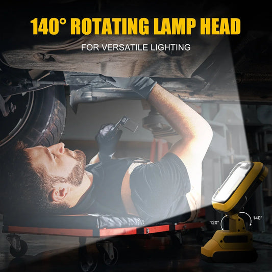 Uarter Portable Work Light 2 COB LED Lamp 6500K 6400LM Cordless Job Lighting 140 Rotatable 4 Modes Flashlight for Dewalt 20v Max Rechargeable Battery
