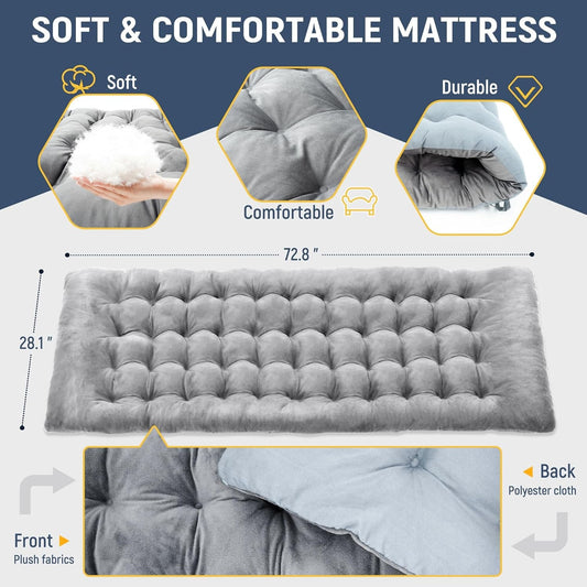 GVDV Portable Folding Camping Cot 2 Sided Comfort Mattress Pillow, Multi Position Folding Lounge Chair, Oversized Folding Bed Cot for Outdoor, Home, Office