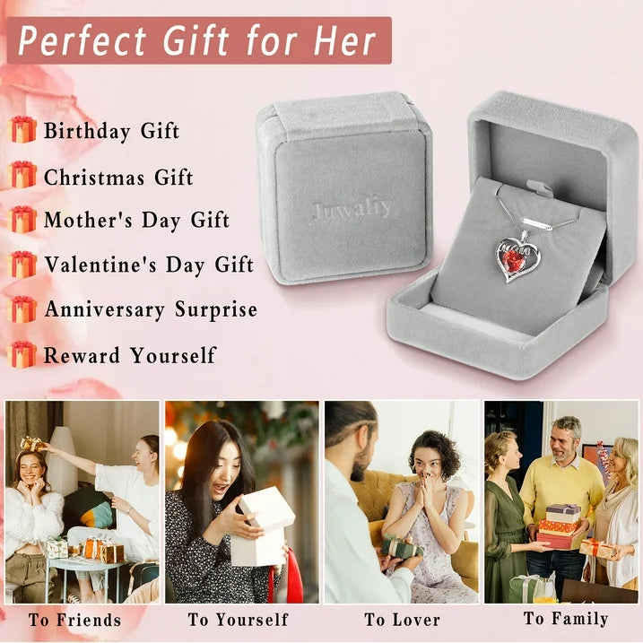 Juwaliy Women Necklace for Mom Grandma Mother's Day Gifts, Heart May Birthstone Necklace Emerald Green 925 Sterling Silver Pendant Christmas Jewelry