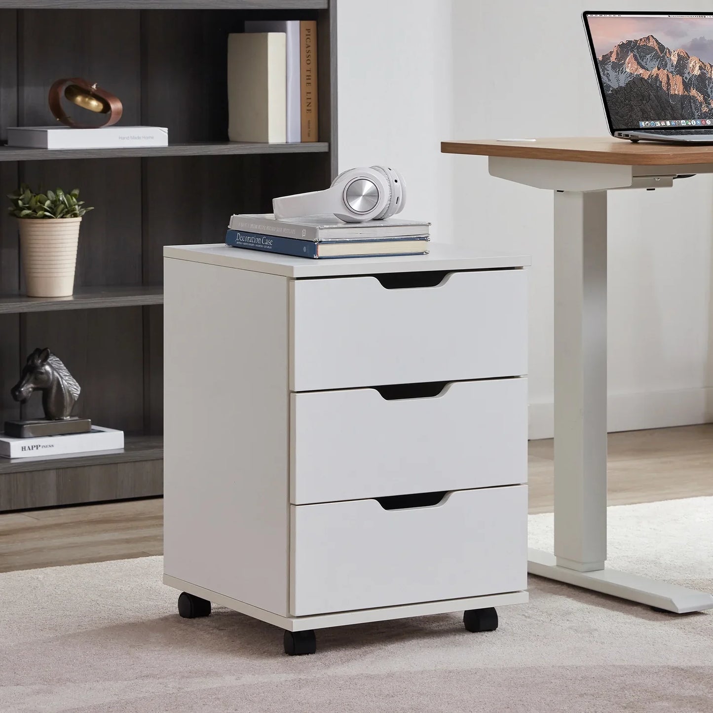 Farini Mobile File Cabinet for Home Office, 3-Drawer Wooden File Cabinet, Perfect for Under Desk Storage, White, Non-Assembled