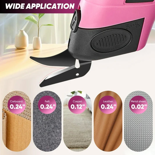 Saker Cordless Electric Scissors, Lightweight, Type C Charging, Safety Lock, Pink with Storage Bag, 2 Blades for Fabric, Carpet, Leather, Cardboard