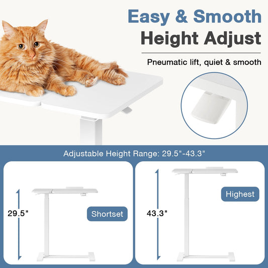 EDX Overbed Bedside Desk, Rolling Laptop Stand Tray Overbed Table with Wheels and Height Adjustable for Laptop Bed Sofa,White