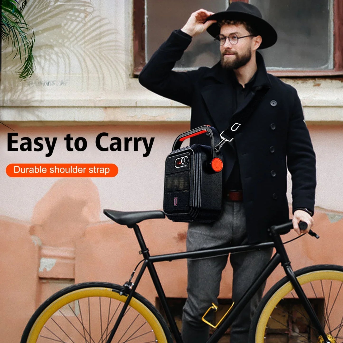 FanFun Portable Speaker, 15W Sterro Sound Bluetooth Speaker with Shoulder Strap, 12H Playtime PA System for Party