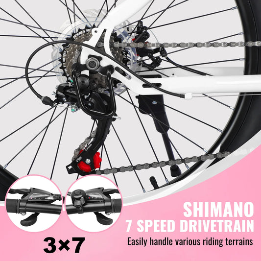 iYofe Kids Mountain Bikes, 24 inch Girls Bikes with Dual Disc Brake, 21 Speed Mountain Bike w/ Front Spring Shock, Bike for Girls Youth Teen Women Ages 9-14, Bicycle with Adjutable Seat Height, White