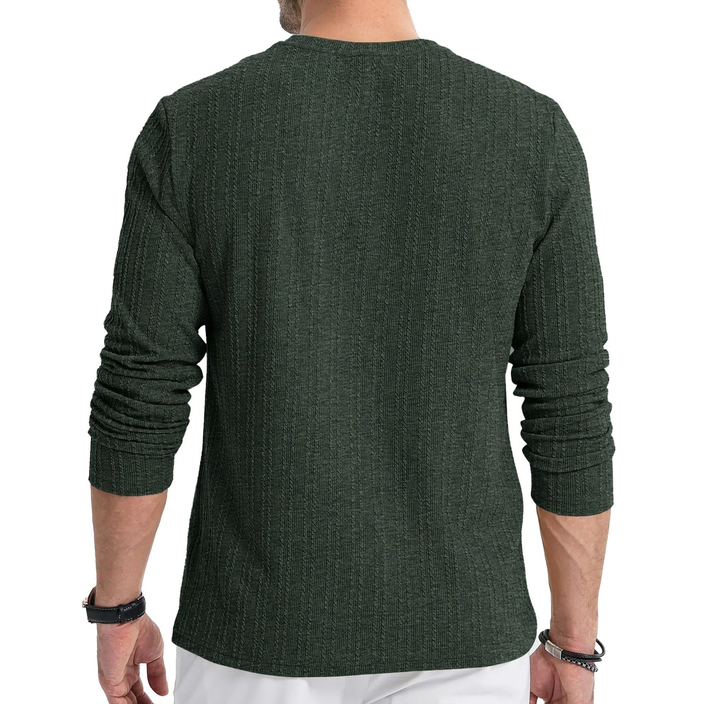Thrilos Mens Long Sleeve Shirts Crewneck Casual Tops Pullover Work Shirts Stretch Textured Knit T-Shirts with Pocket