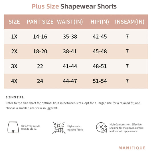 MANIFIQUE Plus Size Shapewear Tummy Control High Waisted Girdle Body Shaper Shorts Thigh Slimming