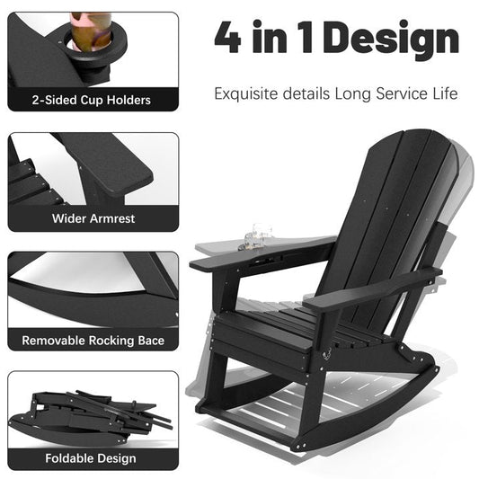 FOOWIN Outdoor Rocking Adirondack Chair Set of 2, HDPE Patio Porch Rocker Chair for Balcony, Black