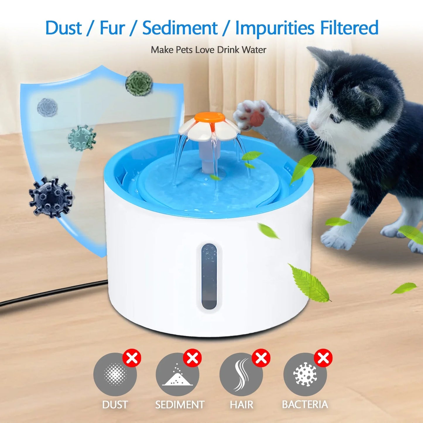 KGC 2L Cat Water Fountain Soft Flow with Advanced Filtration System, 3 Drinking Modes for Automatic Cats' Hydration
