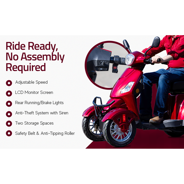 Super Large Electric 4 Wheel Mobility Scooters, Heavy Duty 800W Wheelchair Device, 500 LBS Capacity for Seniors Adults, Speed Adjust, Remote Key, Receive Ready to Ride.(Red)