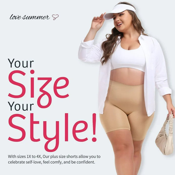 MANIFIQUE 3 Packs Plus Size Slip Shorts for Women Under Dress High Waisted Smoothing Shapewear Shorts