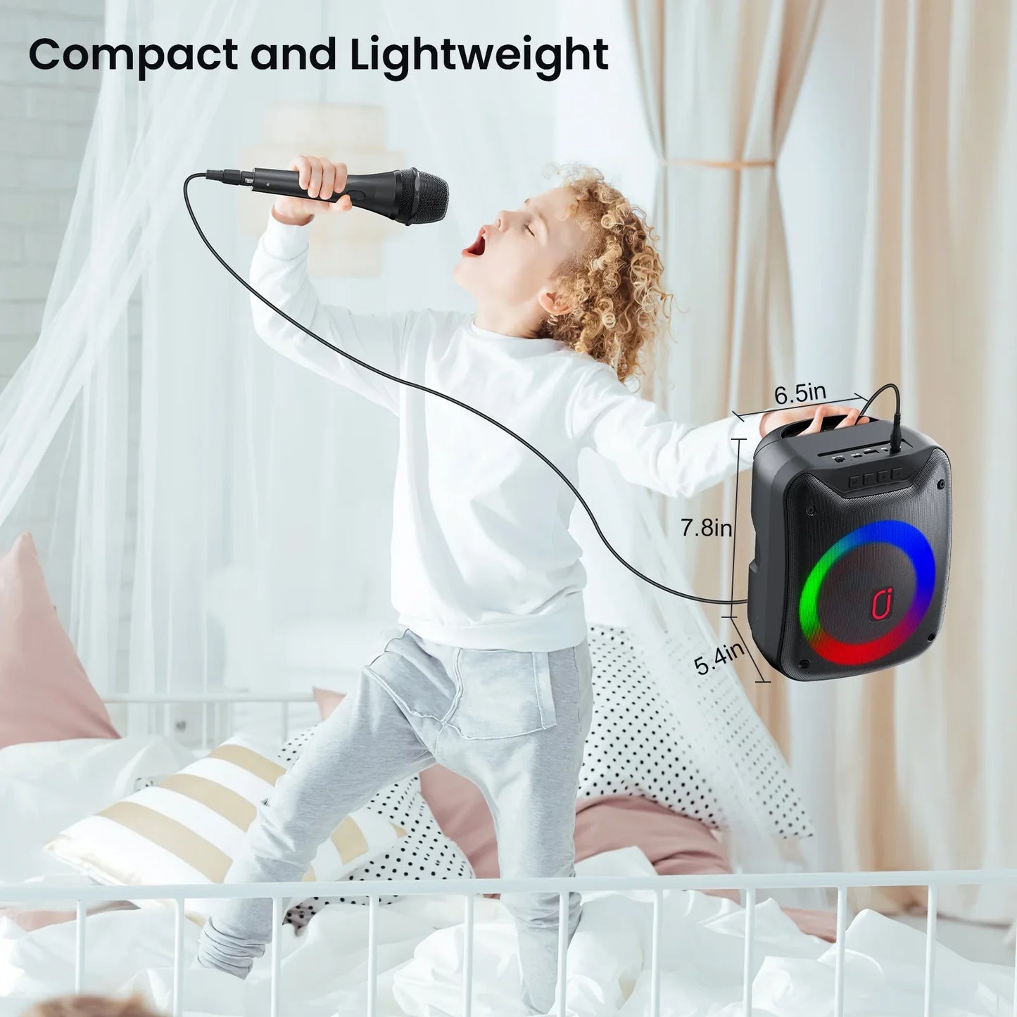 FanFun Portable Speaker, Powered Bluetooth Speaker Cabinet with Party Lights, Portable PA System Party Speaker with Wired Microphone