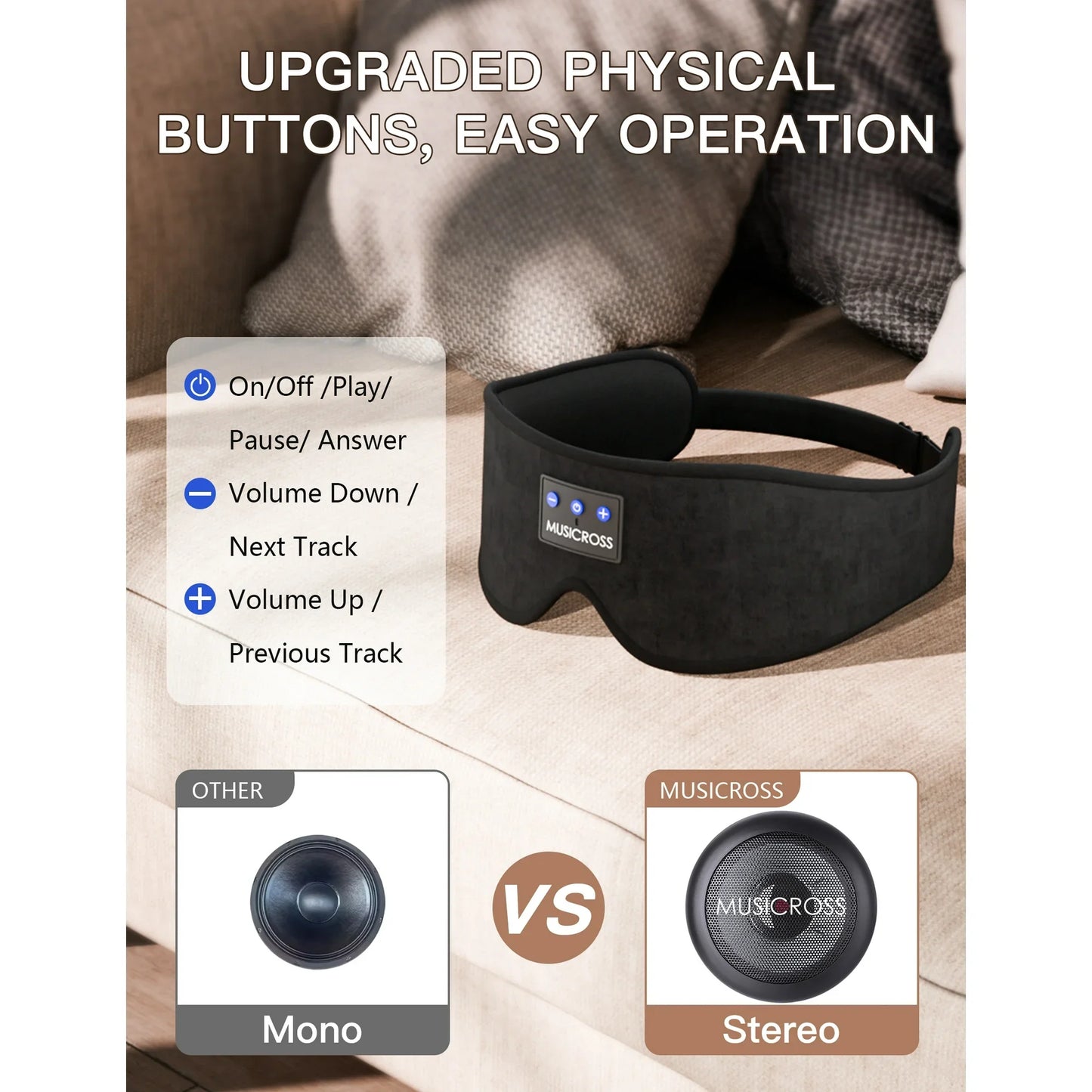 Sleep Mask with Headphones Bluetooth 5.2 Wireless, 3D Eye Mask for Sleeping Built-in HD Music, Microphone for Calls, Sleep Headphones for Side Sleepers Travel Yoga Meditation