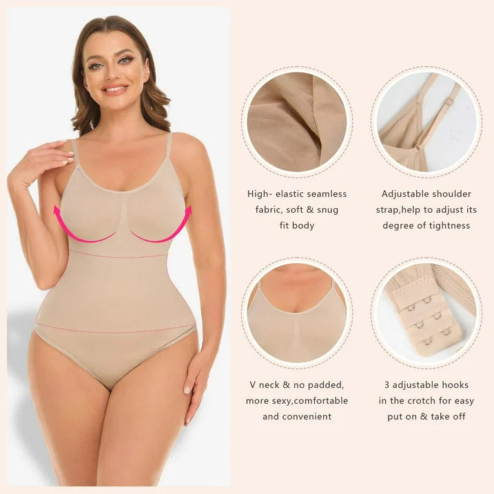 MANIFIQUE 3 Packs Women Shapewear Tummy Control Bodysuit Seamless Sculpting Snatched Waist Body Suit Thong