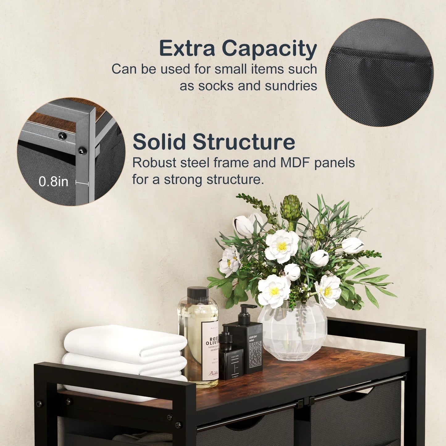 edx Laundry Hamper with 2 Pull-Out Removable Laundry Bags Clothes Sorter with Shelf and Wheels(Adjustable feet), 2 x 11.2 Gallons (42.5 Liters) for Laundry Rooms, Bathrooms and Dorms