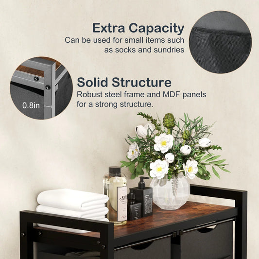 edx Laundry Hamper with 2 Pull-Out Removable Laundry Bags Clothes Sorter with Shelf and Wheels(Adjustable feet), 2 x 11.2 Gallons (42.5 Liters) for Laundry Rooms, Bathrooms and Dorms