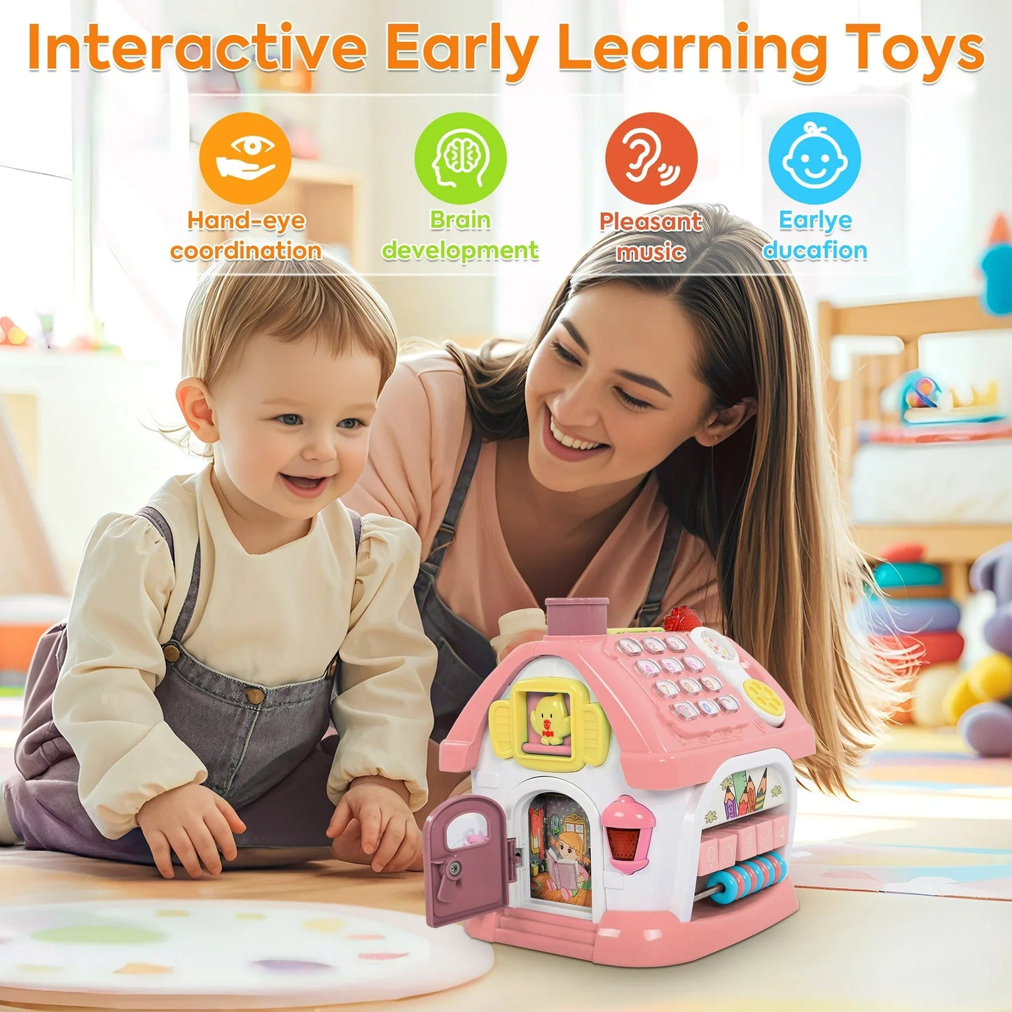 iYofe Montessori Learning Toys for 1 Year Old Girls & Boys, 8-in-1 Musical Activity Cube with Sound & Lights - First Birthday Gifts Pink