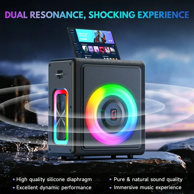 FanFun Karaoke Machine with 2 Wireless Microphones, Portable Blurtooth PA System Karaoke Machine with LED Lights for Adults Kids