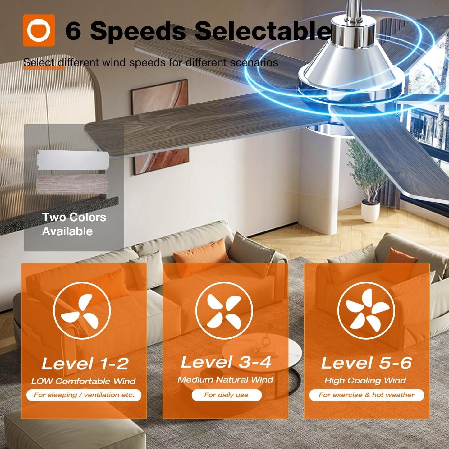 45 Inch Ceiling Fan with Light and Remote Control Ceiling Fan for Bedroom, Farmhouse, Indoor/Outdoor Use White