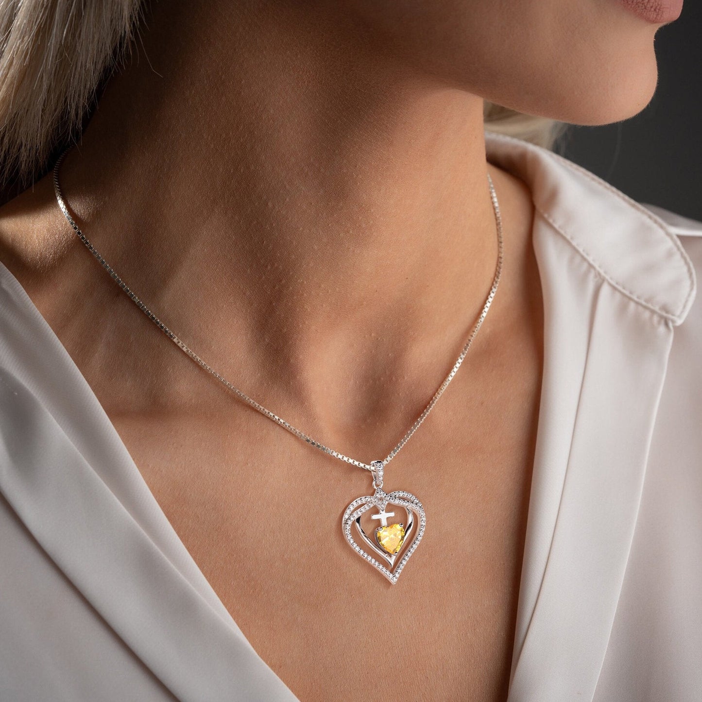 Beautlace 925 Sterling Silver Cross Necklace,November Birthstone Heart Pendant Necklace Jewelry Birthday Christmas Mothers Day Gifts for Women Mom